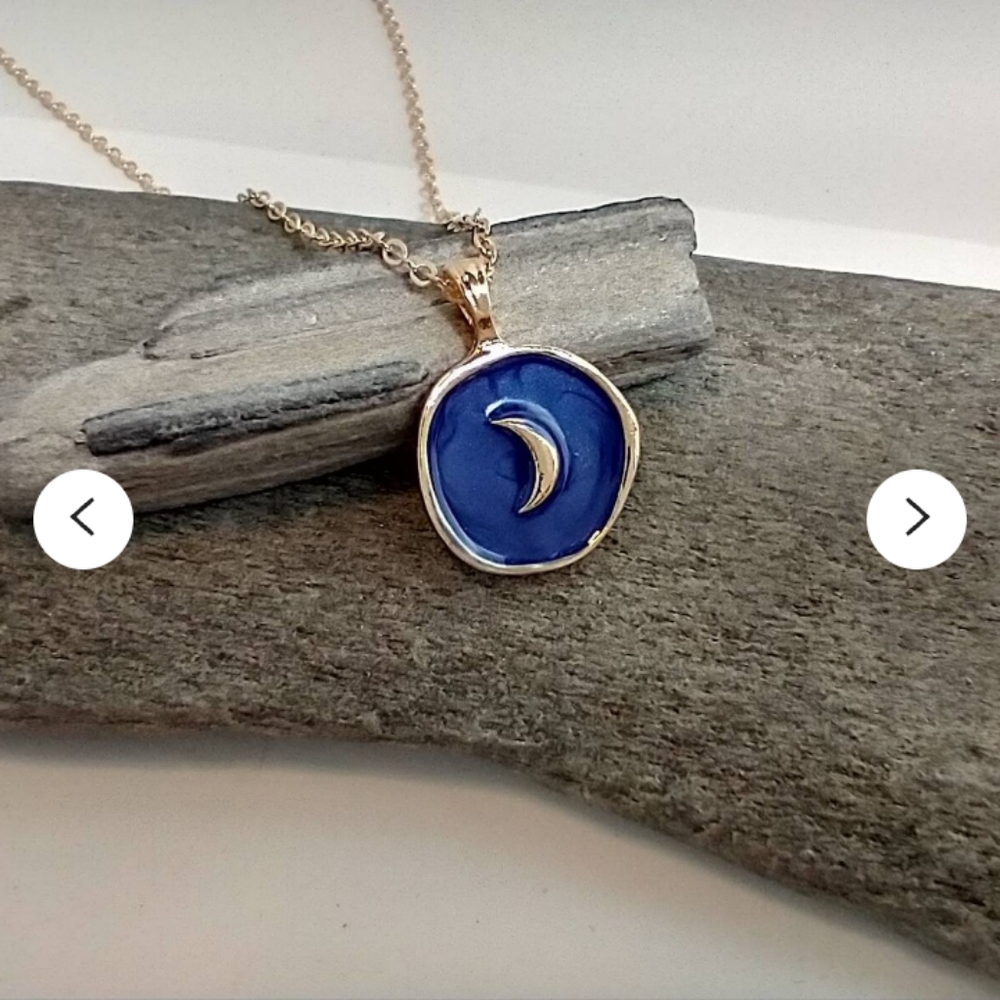 Blue sapphire enamel moon celestial charm pendant necklace gold gift witchy